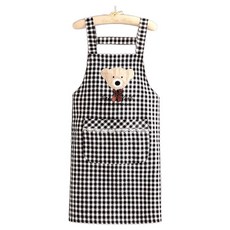 Leovince 簡約日常吊帶蕾絲小熊圍裙, 黑色