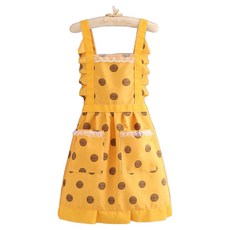 Leovince 簡約素雅帆布吊帶圍裙, 黃色圓點