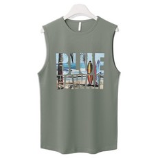 M.N.C 男女共用藍色夏威夷圓領背心 MDVT389YO