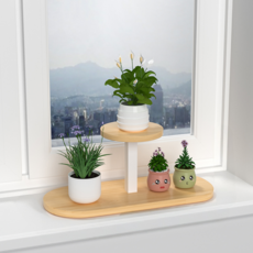 B2WIN 迷你雙層花盆架, 木色 + 白色, 1個