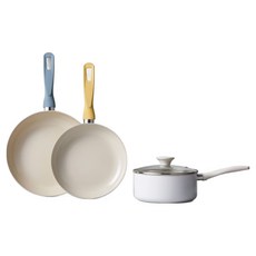 Modern House 電磁爐用陶瓷塗層鍋具組, 1套, 奶油色, 單柄鍋20cm + 平底鍋24cm + 28cm