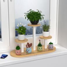 B2WIN 迷你4層花盆架, 木色 + 白色, 1個