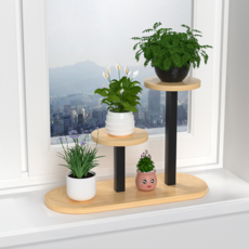 B2WIN 迷你三層花盆架, 1個, 木色 + 黑色