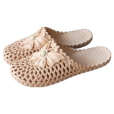 Mondspot 蝴蝶結孔洞包頭浴室防滑輕量居家拖鞋 YN007, 1個, 米色
