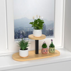 B2WIN 迷你雙層花盆架, 木色 + 黑色, 1個