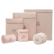 雙層洗衣網6件組, 1套, 粉紅色