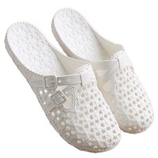 몬드스팟 꽃 구멍 통기성 욕실 미끄럼방지 앞코막힘 홈슬리퍼 YN006, 화이트, 1개