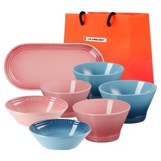 LE CREUSET NEO 韓式 2人套餐, 1套, NEO碗 300 2入 + NEO碗600 2入 + 橢圓盤 + 淺盤 2入 + 購物袋, 玫瑰石英 + 海洋藍