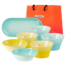 LE CREUSET NEO 韓式 2人套餐, 1套, NEO碗 300 2入 + NEO碗600 2入 + 橢圓盤 + 淺盤 2入 + 購物袋, 太陽黃 + 清涼薄荷