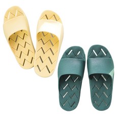 NUBAS 防滑排水廁所陽台浴室拖鞋 兩件組, 奶油黃+森林綠, 1個