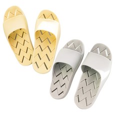 NUBAS 防滑排水廁所陽台浴室拖鞋 兩件組, 奶油黃+淺灰色, 1個