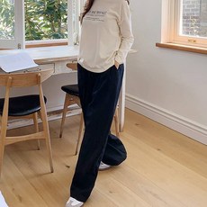 토마토팩토리 여성용 네이티 투핀턱 밴딩 오버핏 와이드 팬츠