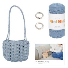 Yarna DIY組合包 Low Bag Mini Milly 織線 250g + 包包連接O型環 迷你銀色 2入 + 印刷圖案組, 1套, 720 淺靛藍