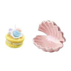 韓式手作馬卡龍香氛精油蠟燭 附精美粉貝殼款燭盤 顏色隨機, 鼠尾草海鹽, 1個, 474g