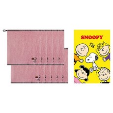 송월타월 스누피 블럭 블랙 34 핸드타올 10p + 스누피케이스 세트, 분홍, 1세트