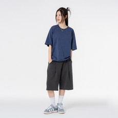 모즈모즈 어깨절개 피그먼트 반팔 + 피그먼트 와이드 원턱 쇼츠 세트
