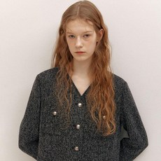 아바몰리 여성용 COLLARLESS V NECK TWEED 자켓