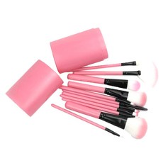 圓筒筆刷刷具12件組, 粉色, 化妝刷具組, 收納圓桶, 1組