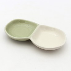달소금 도자기 2칸 땅콩소스기 14 x 7 x 1.5 cm, 마블그린(유광), 1개