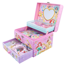 sun-star 夢幻可提三層收納珠寶盒 文具髮飾收納組 女孩禮物首選, 迪士尼公主, 1盒