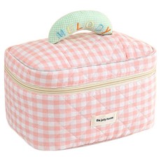 Gold Pang 格紋圖案便攜式化妝尿布包, 粉紅色格紋