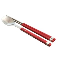 Bogen 韓國製造 Solen 方形餐具 韓式湯匙筷子 1人組, 紅寶石色, 1套, 湯匙 + 筷子