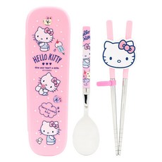 LiLFANT 兒童款三麗鷗不鏽鋼學習筷+湯匙+浮水餐具盒組, 1套, Hello Kitty, 收納盒 1入 + 湯匙 1入 + 筷子 1入