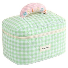 골드팡 체크 패턴 휴대용 메이크업 기저귀가방, 그린체크