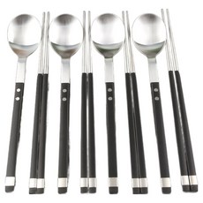 Bogen 韓國製造 方形 Sollen 韓式湯筷餐具 4人組, 湯匙 4p + 筷子 4p, 1套, 黑色