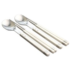 BOGEN 韓國製造 方形 Sollen 韓式餐具 湯匙筷子 2人組, 1套, 白色, 湯匙 2p + 筷子 2p