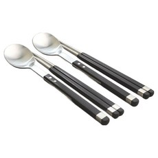 Bogen 韓國製造 方形Sollen韓式餐具 湯筷雙人組, 1套, 黑色, 湯匙 2p + 筷子 2p