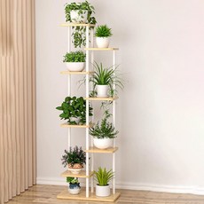 Gousse 室內客廳花盆整理架, 8層, 白色淺胡桃木