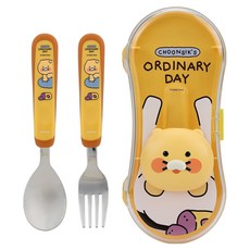 LiLFANT 兒童春植雙色立體可愛湯匙 + 叉子 + 收納盒套組, 1套, 湯匙 + 叉子 + 收納盒, 混合顏色