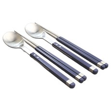 Bogen 韓國製造 方形Sollen韓式餐具 湯筷雙人組, 1套, 藍寶石色, 湯匙 2p + 筷子 2p
