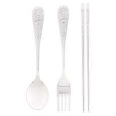 LiLFANT 幼兒用三麗鷗全不鏽鋼湯匙叉子筷子組, 湯匙 + 叉子 + 筷子, 1套, 大耳狗喜拿