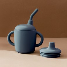 브릭오 유아동 플래티넘 실리콘 컵 160ml + 스파우트컵 + 빨대컵 + 빨대 세트, 네이비, 1세트