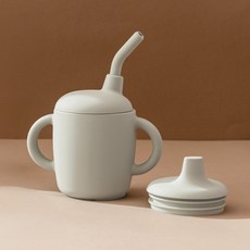 Brick-O. 幼兒白金矽膠杯 160ml + 鴨嘴杯 + 吸管杯 + 吸管套組, 1套, 奶油色