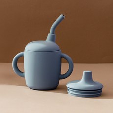 Brick-O. 嬰幼兒白金矽膠杯 160ml + 鴨嘴杯 + 吸管杯 + 吸管組, 1套, 藍色