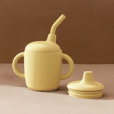 브릭오 유아동 플래티넘 실리콘 컵 160ml + 스파우트컵 + 빨대컵 + 빨대 세트, 옐로우, 1세트
