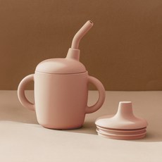 Brick-O. 嬰幼兒白金矽膠杯 160ml + 鴨嘴杯 + 吸管杯 + 吸管組, 1套, 粉紅色
