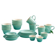 CORELLE COORDINATES Breezestone 餐具組 24p, 1套, 飯碗 4p + 湯碗 4p + 醬料碟 4p + 小菜盤 小型 2p + 小菜盤 中型 + 小菜盤 大型 + 盤子 小型 2p + 盤子 中型 + 盤子 大型 + 馬克杯 4p, 綠色