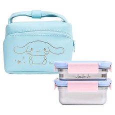 LiLFANT 兒童用大耳狗喜拿Cargo不鏽鋼2層便當盒手提袋套組, 1套, 混合色