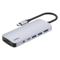 벨킨 connect USB C 7in1 멀티 포트 허브 어댑터 AVC009fqSGY V2, 실버 그레이, 1개