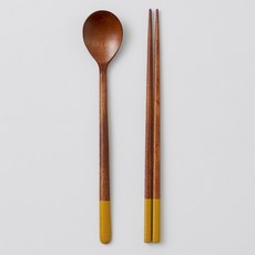 칠몽 1인용 금수강산 옻칠 나무 수저세트 24cm, 노랑, 1세트, 숟가락 + 젓가락