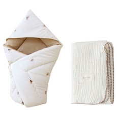 bamiblanc Artist Mong 包巾 + Bong Bong 毯子套組, 奶油色(包巾), 奶油米色(毯子)