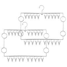 不鏽鋼曬襪架 2層20夾 56 x 47cm 曬襪夾 銀色, 2個