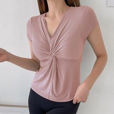 Lalaon 女性皮拉提斯健身瑜珈V領扭結短袖T恤 TSP2278