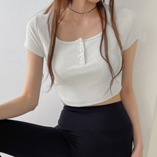 Lalaon 女款瑜珈皮拉提斯運動鈕扣短版短袖T恤 TSP2277