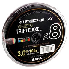 싸파 트리플악셀 8합사 5색 낚시줄 100m 3호, 혼합색상, 1개