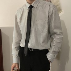 Elsso 男士條紋寬鬆翻領棉質長袖襯衫